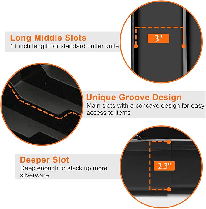 Spaclear Kitchen Silverware Organizer for Drawer - Expandable Silverware Drawer Organizer Adjustable Utensil Drawer Holder, Flatware Cutlery Tray for Spoons Forks Kitchen Organizers Storage,Black,M