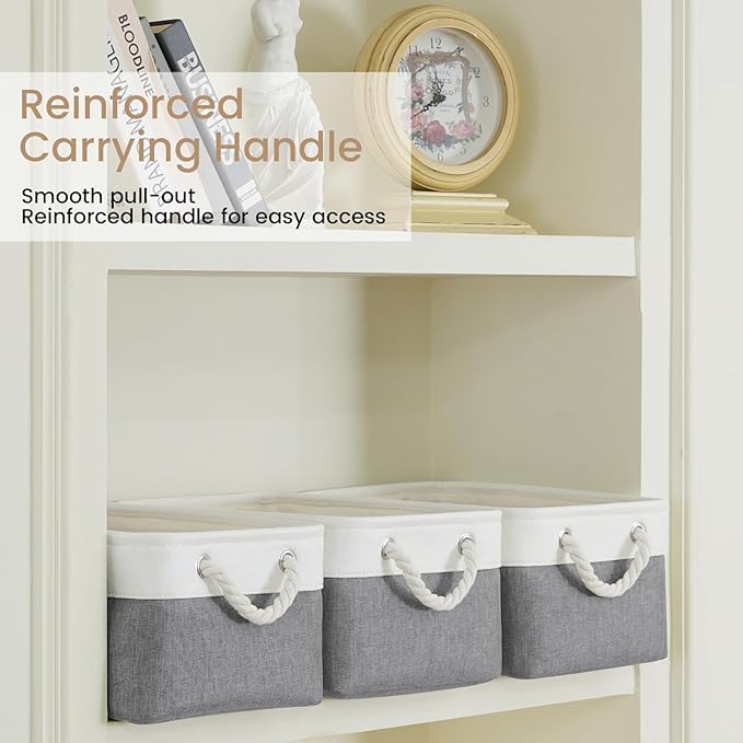 VQRTEXA Storage Baskets for Shelves 13.8x9.8x6.7 Inch, Foldable Fabric Storage Bins with Handles, Small Storage Baskets for Organizing Closet, Bathroom, Office, Home Organization (1-Pack, White&Gray)