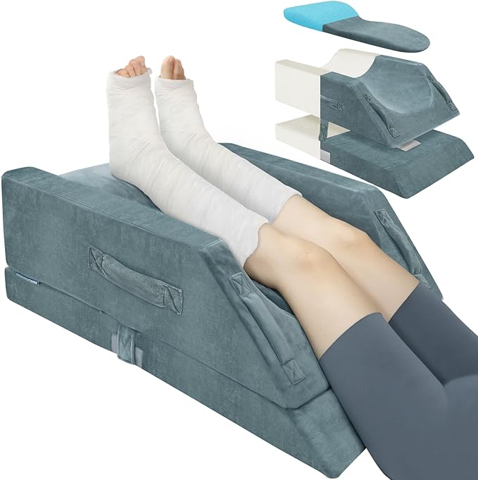 KingPavonini 4-Height Adjustable Leg Elevation Pillows for After Surgery with Ergonomic Curve, Memory Foam Leg Support Pillow for Legs, Back Pain Relief, Wedge Pillow for Sleeping, Rest (Double Leg)