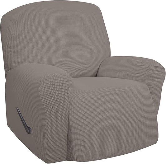 Easy-Going Oversized Recliner Stretch Sofa Slipcover Sofa Cover 1 Piece Furniture Protector Couch Soft with Elastic Bottom Kids,Polyester Spandex Jacquard Fabric Small Checks(Oversize Recliner,Taupe)