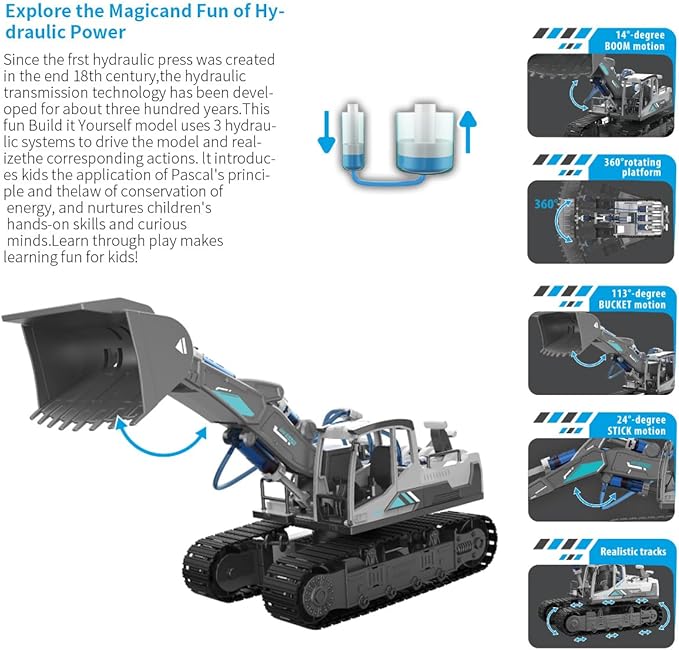 STEM Building Block Assembly Toy Set for Kids - Hydraulic Bulldozer Science Experiment Small Toys with Powerful Learning Experience Best Gift Toys for Boys Girls Age 8-12