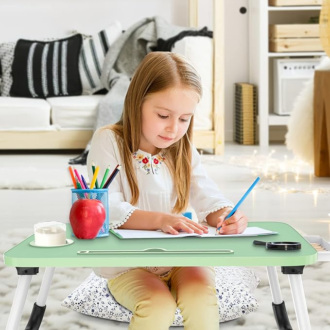 Zapuno Multi-Function Laptop Bed Table with Storage Drawer and Cup Holder, Lap Desk Stand Tray for Eating, Reading and Working