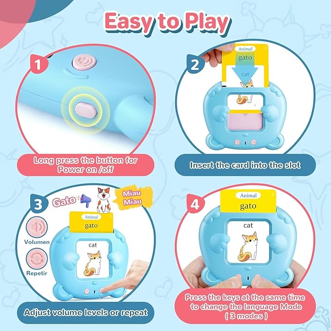 Spanish & English Talking Flash Cards for Toddler 1-6 Year Olds, Learning Montessori Toys with 510 Sight Words, Speech Therapy Toys, Children's Sensory Preschool Learning Educational Birthday Gifts