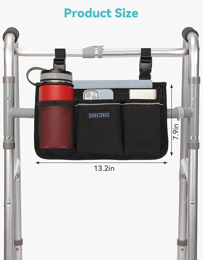 Wheelchair Side Bag, Wheelchair Armrest Pouch Accessories with Cup Holder, Storage Bag for Walker, Rollator, Electric Scooter Wheelchairs, Ideal Gift for Mother's Day & Father's Day