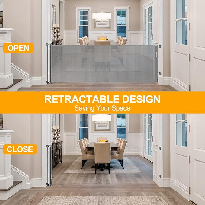 140 Inch Outdoor Retractable Gate for Dogs Extra Wide Baby Gate Retractable Dog Gates for Doorway Extra Wide Dog Gate for Large Openings Extra Wide Pet Gate for Stair Retractable Baby Gates for Stairs