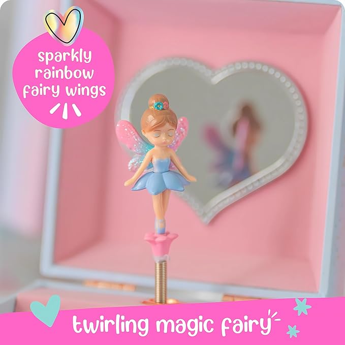 Giggle & Honey Musical Fairy Jewelry Box for Girls - Kids Music Box with Spinning Fairy and Mirror, Princess Birthday Gifts for Little Girls, Childrens Jewelry Boxes for Ages 3-10 - 6 x 4.7 x 3.5 in