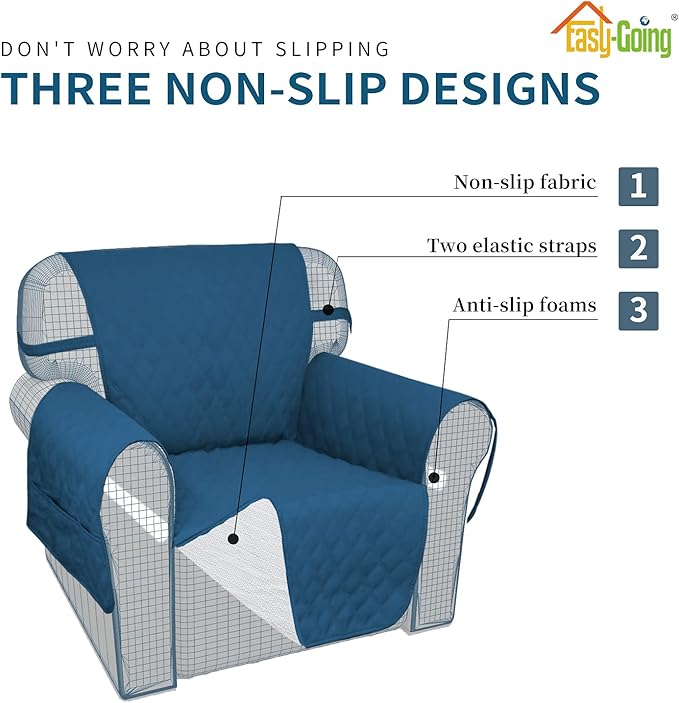 Easy-Going Waterproof Oversized Loveseat Covers Leakproof Couch Cover for 2 Cushion Couch Sofa Cover Washable Sofa Slipcover Non-Slip Furniture Protector with Pocket for Pet(Medium-XL, Peacock Blue)
