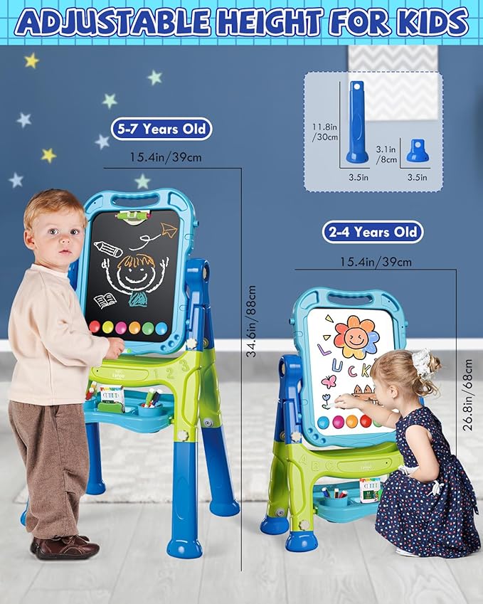 Lehoo Castle Easel for Kids, 4 in 1 Double Sided Kids Art Easel with Magnetic White Board & Chalk Board, Adjustable Standing Toddler Easel with Drawing & Writing Accessories - Gift for Boys and Girls