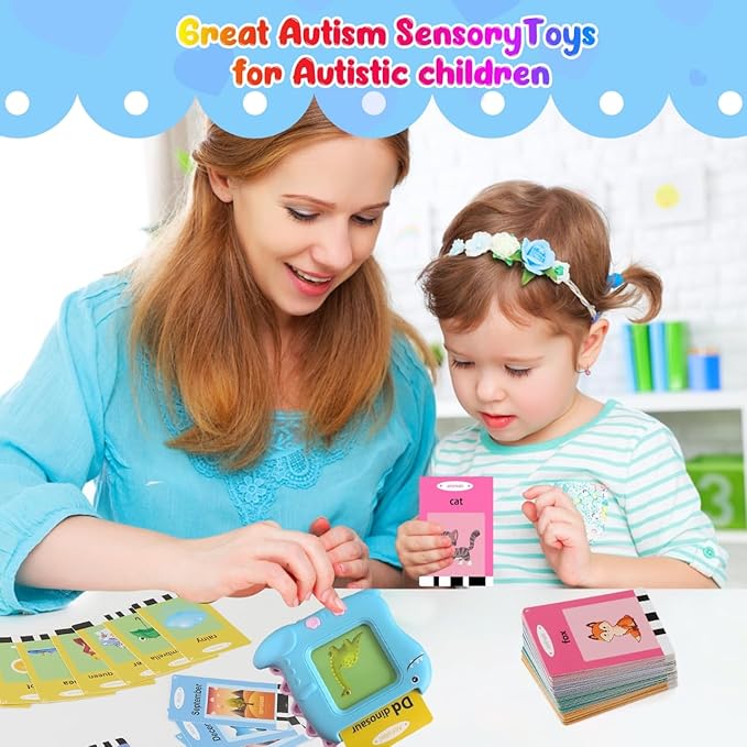 Pocket Speech Talking Flash Cards - 336 Sight Words Toddlers Montessori Audible Speech Buddy Early Learning Flashcards, Autism Sensory Toys Speech Therapy Materials for Toddler Age 3 4 5 Years Old B