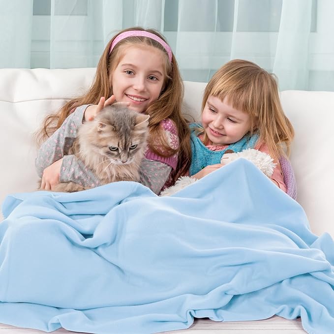 Buryeah 10 Pcs Fleece Blanket Bulk Soft Warm Fleece Blankets Cozy Lightweight Throw Blankets Plush Pet Throw Blanket for Home Bed Sofa Office Wedding Gifts Travel(50" X 60",Light Blue)