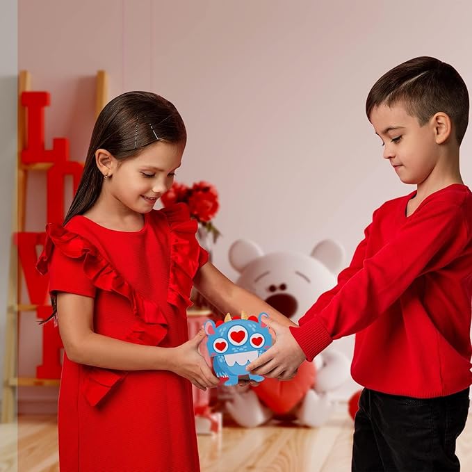FaCraft Valentines Cards for Kids 24PCS Valentine's Day Gifts Card with Envelope Funny 3D Foldable Monster Valentine Exchange Cards for Kids Boys Girls Classroom School Valentine Party Favors