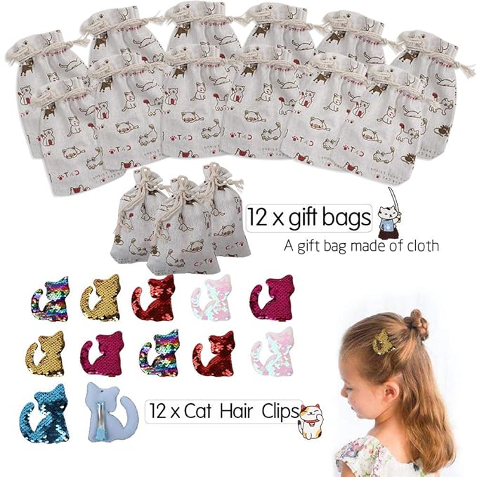 foci cozi 84 Pack Meow Cat Party Favors Supplies-Cat Necklaces,Bracelets, Keychains, Hair Clips, Tattoos,Brooch, Gift Bags Kids Girls Goodie Bags Birthday Party Supplies