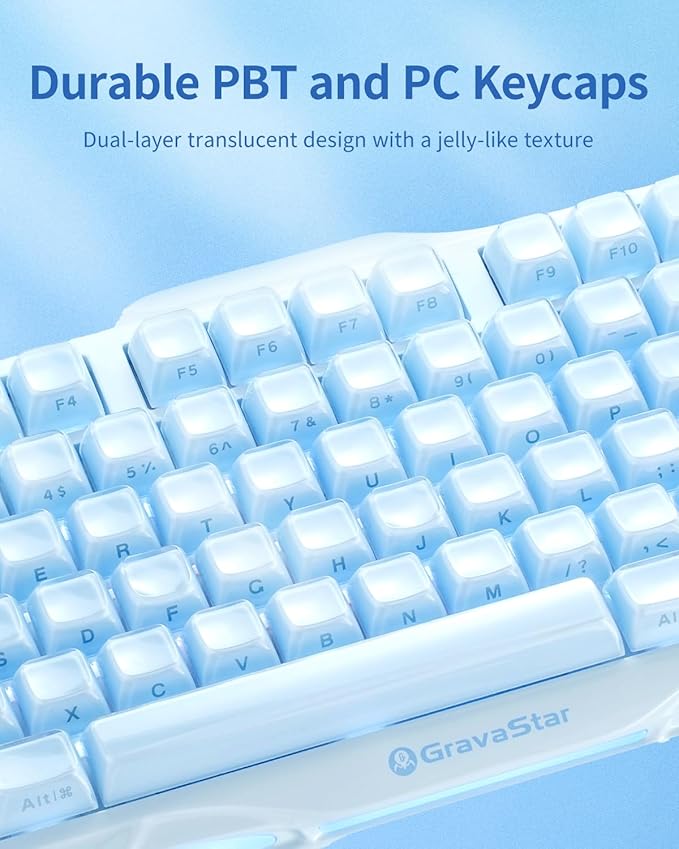 GravaStar Mercury K1 75% Blue Gaming Keyboard, Aluminum Alloy Mechanical Keyboard, Gasket Hot-Swap Socket, Linear Switches, RGB Backlit, Wireless Keyboard for Gaming, Office, and Gifts