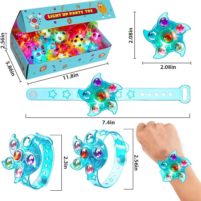 24 Pack LED Light Up Fidget Spinner Bracelets Party Favors for Kids 4-8 8-12, Glow in The Dark Party Supplies, Birthday Gifts, Treasure Box Toys for Classroom, Goodie Bags Stuffers