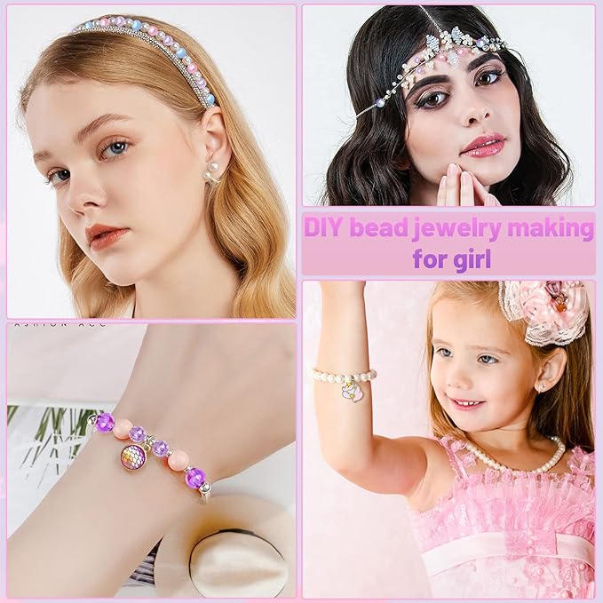 Cludoo 773Pcs Mermaid Charm DIY Beads for Jewelry Making, Unicorn DIY Bracelet Making Bead Kit for Kids Girls with Starfish Shell, Ocean Pearl Beads