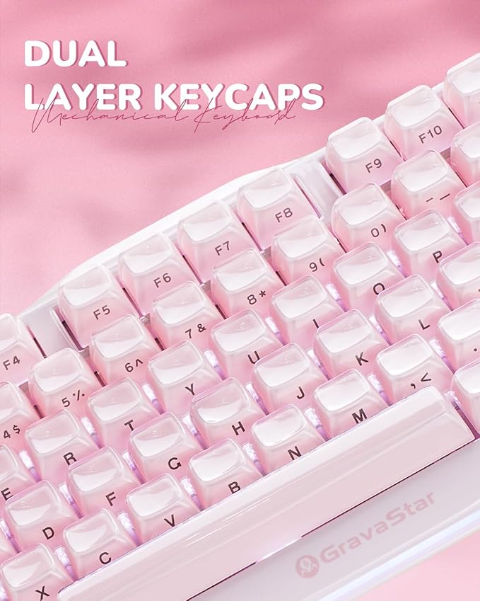 GravaStar Mercury K1 75% Pink Wireless Keyboard, Aluminum Alloy Exoskeleton Design Mechanical Gaming Keyboard, Gasket Hot-Swap Socket, Linear Switches, RGB Backlit