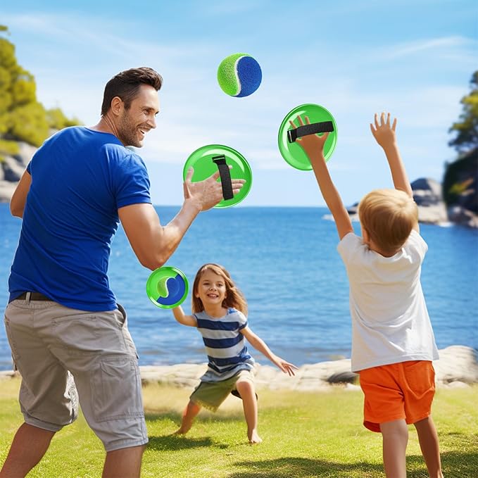 EPPO Toss Ball and Catch Set Toss Paddle Catch Ball Game Beach Toys Back Yard Pool Outdoor Throw Sticky Mitts Toys Set Age 3+ Years Boys Girls Adults