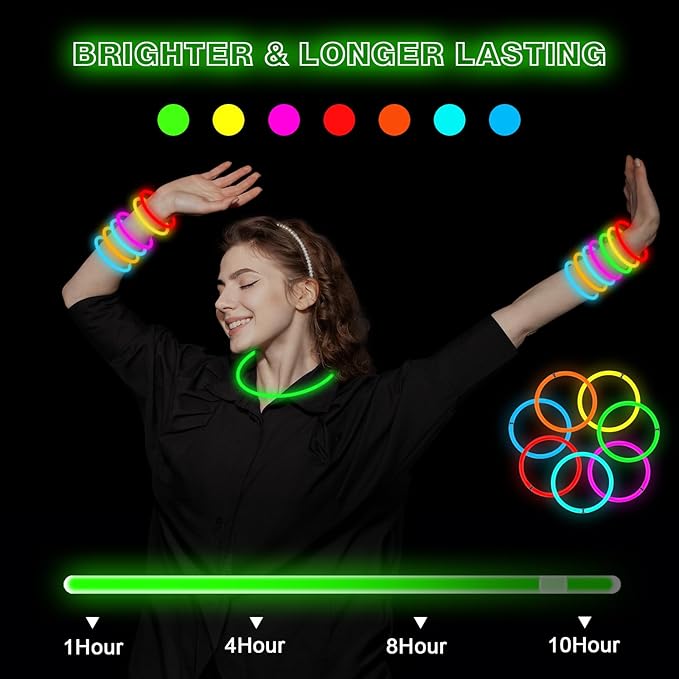 Glow Sticks Bulk - Ultra Bright 800 Party Pack with Connectors for Christmas, Neon Birthday and Holidays - Multicolor 8" Glow Sticks Necklaces Bracelet