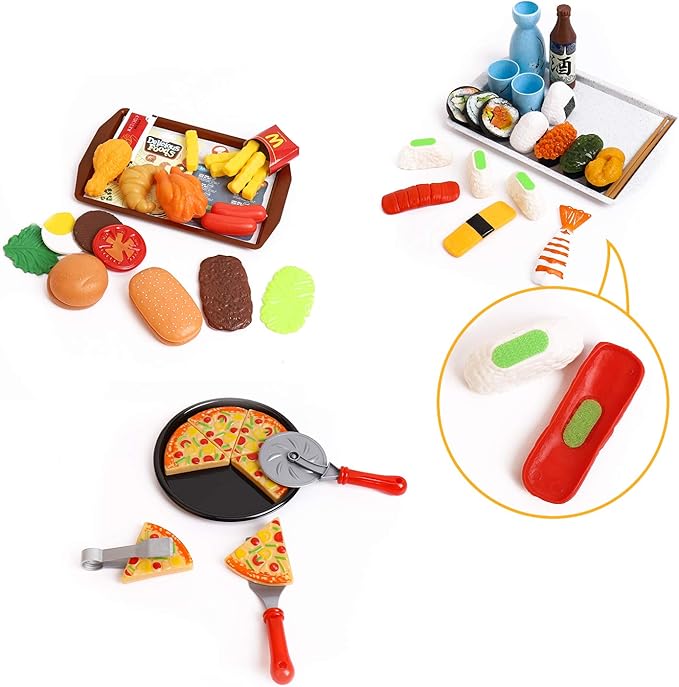 Kids Food cart Toy Sets,Kids Role Play Large Dining car Toys and 98pcs Food, Kitchen, Tableware Accessories., Educational Toys for 3+ Years Boys/Gir