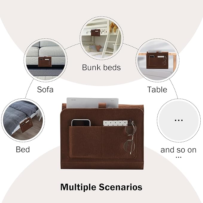 YOUDENOVA Bedside Caddy, Bedside Organizer for Dorm Room, Bunk Bed, Brown