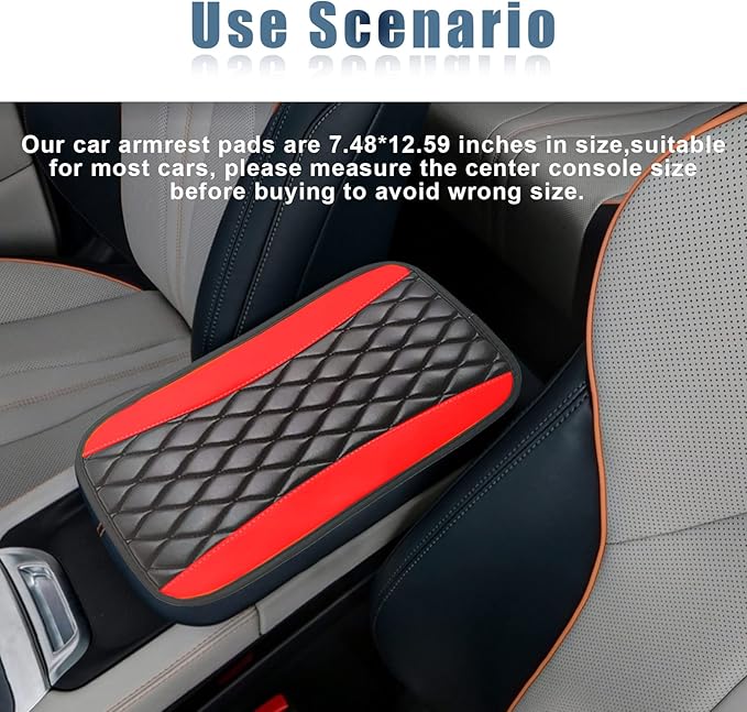 Car Center Console Cover, Universal Leather Waterproof Armrest Seat Box Cover Protector, Comfortable Car Decor Accessories Fit for Most Cars, Vehicles, SUVs-Red