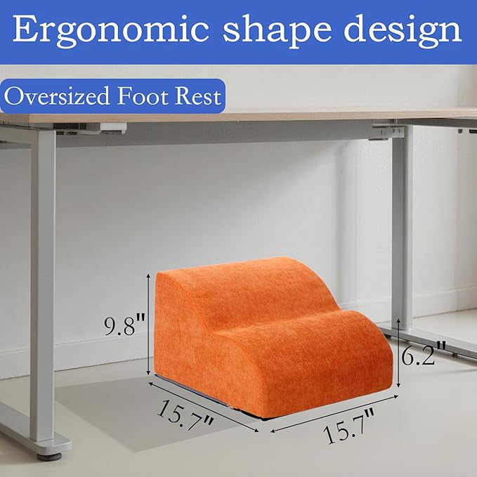 Foot Rest for Under Desk at Work.Multifunctional 3-Tier Foot Stool,with Washable Footrest.for Under Desk,Office Chair Gaming Chair & Sofa,Leg Elevation Pillow,Supports Posture (Orange)