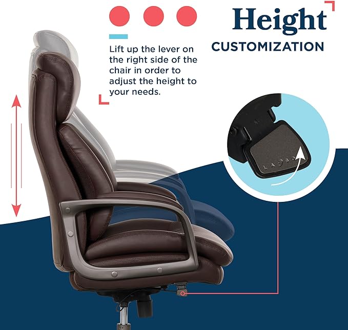 La-Z-Boy Nova Vegan Leather Modern Executive Ergonomic Design Office Chair, Memory Foam Thick Contoured Seat Back with Patented Lumbar Support Technology, Soft to Medium Sit Comfort, Brown