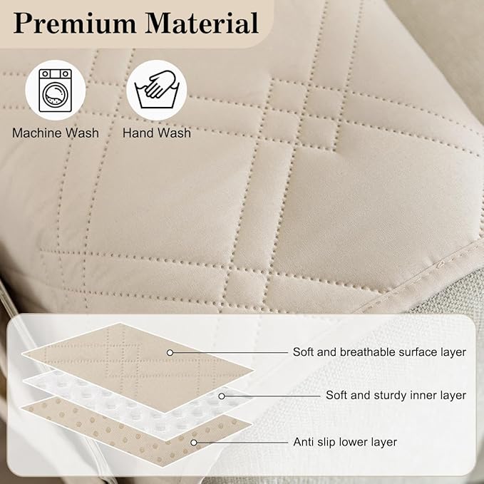 Couch Armrest Organizer Remote Control Holder Bedside Caddy with 6 Pockets, Non-Slip Armchair Caddy Sofa Armrest Organizer for Tv Remote Control, Magazine, Cell Phone, Beige