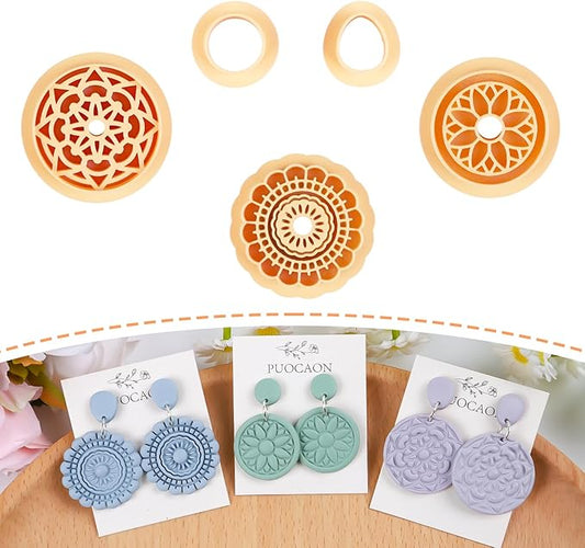 Puocaon Boho Polymer Clay Cutters - 5 Pcs Floral Clay Cutters for Polymer Clay Jewelry Making, Retro Dangle Earring Clay Jewelry Cutters, Embossed Cutters for Polymer Clay Earrings Clay Cutters Set