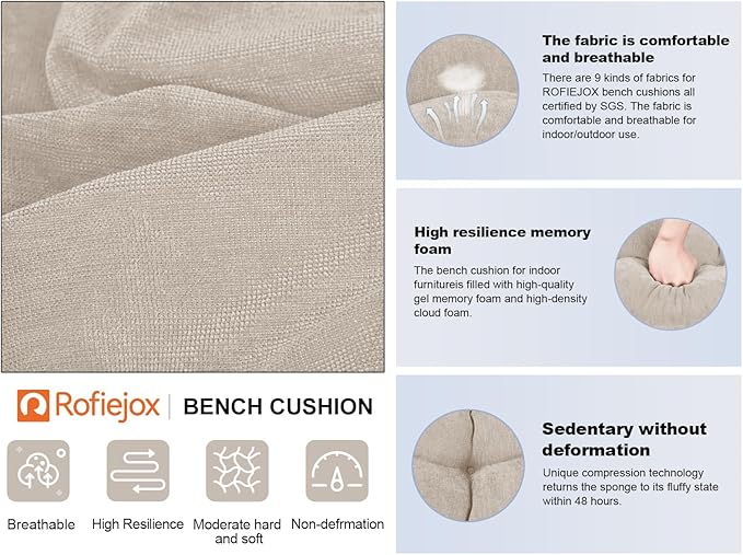 Bench Cushion 42 Inch - Chenille, High-Density Memory Foam, Non-Slip Bottom, Soft Durable Indoor Tufted Long Seat Cushion for Window Garden Furniture (Oyster White, 42x16x4 Inch)