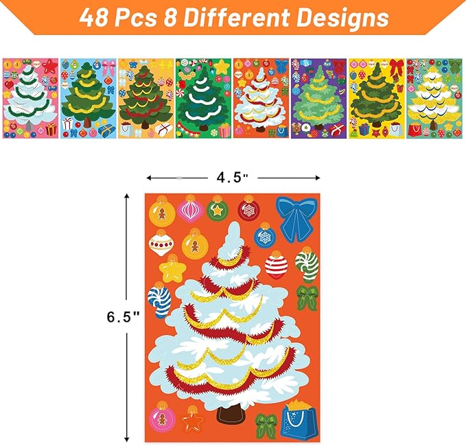 48 Pcs Christmas Tree Stickers Make A Christmas Tree Sticker Sheets for Kids Sticker Home Classroom Party Favor Art Craft School Rewards