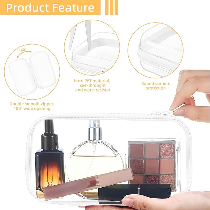 Clear Hard Shell Zipper Case,Clear Toy Storage Pouch,Waterproof Transparent Organizer Cosmetic Case for Travel, Office, Home (White, 3*M)