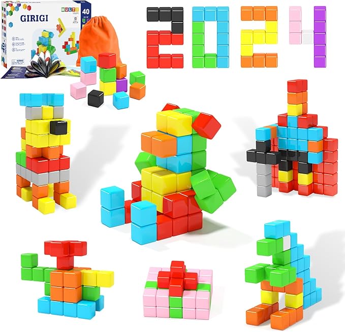 40pcs Magnetic Blocks for Toddler Toys, Large Magnetic Cubes Building Blocks Classroom Must Haves, STEM Preschool Montessori Sensory Magnet Toys for 3 4 5 6 Year Old Boys and Girls