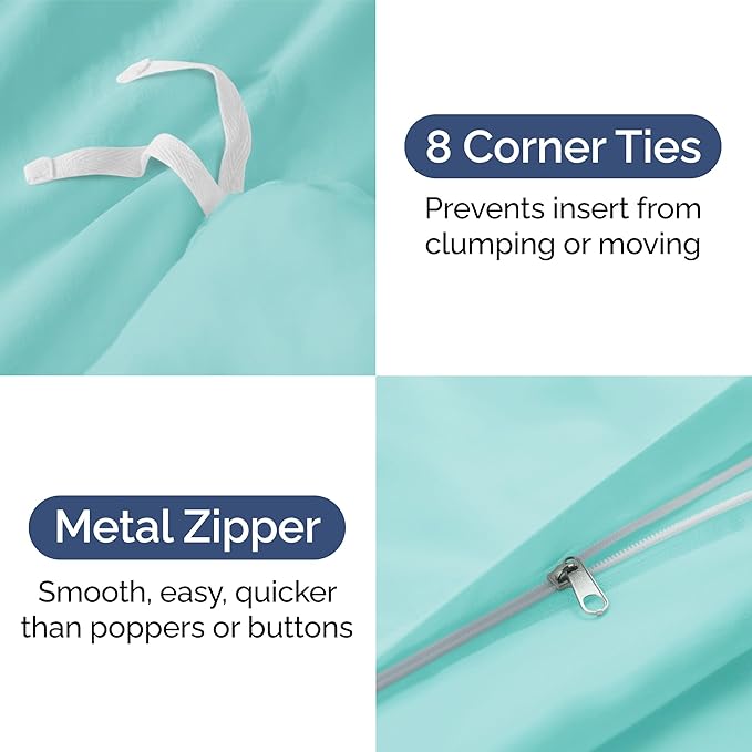 Duvet Cover King Size Set - Extra Soft King Size Duvet Cover 104 x 90 with 2 Pillow Shams - Hotel Luxury, Easy Care and Fade Free w/Zipper Closures & Ties - Comfy Breathable Bedding Set (Spa Blue)