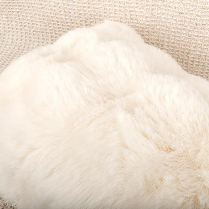 14x36 Faux Fur Lumbar Pillow Cover, Cream Bubble Texture Raised Plush Soft Cushion Case for Sofa Bed Living Room Home Decor, ONLY 1 Cover