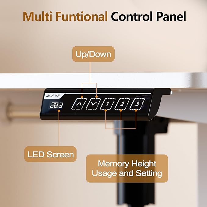 Monomi 55 Inch Electric Standing Desk, Height Adjustable Sit Stand Up, Work Home Office Computer PC Desks, Gaming Writing Study Bedroom Rising Table, White