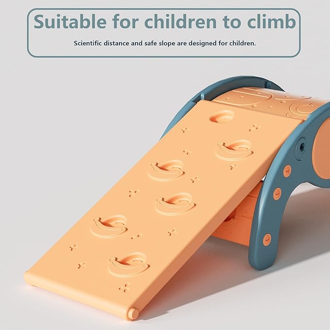 Children's Indoor Climbing Slideway Swing Playground 4-in-1 Function: Slide, Rock Climbing, Balance Board and Cradle Safe and Solid Montessori Toys Blue（1 Climbing Frame+2 Sliding Plate）