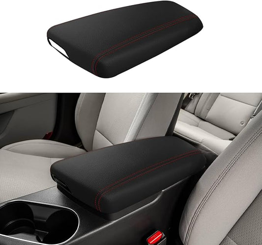 XYHGM Car Center Console Armrest Cover for Kia Optima 2011 2012 2013 2014 2015 Leather Anti-Scratch Central Arm Rest Box Lid Seat Cover Protector Cushion Saver Interior Accessories(Red Stitches)