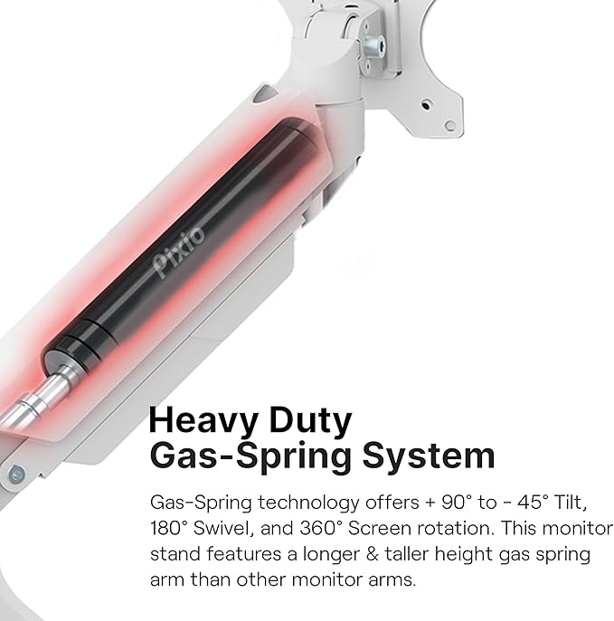 Pixio PS2S White Ultrawide Heavy-Duty Premium Single Monitor Arm Stand Desk Mount - Fits up to 49 inches Monitors, Weights up to 39lbs Flat / 31lbs Curved, Compatible with VESA 75x75 100x100mm