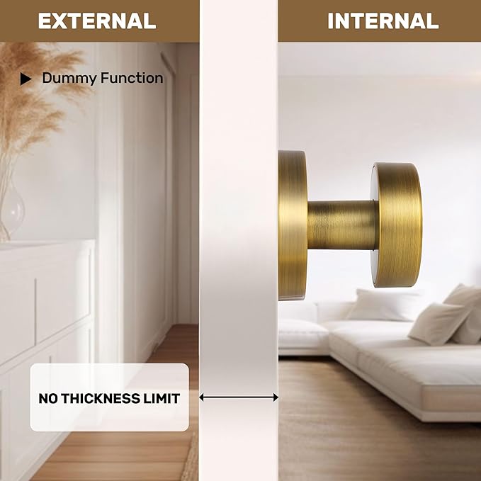 2 Pack Antique Brass Dummy Door Knobs Interior Old Style Round Door Knob Antique Dummy Door Handle for Hall Pantry Closet