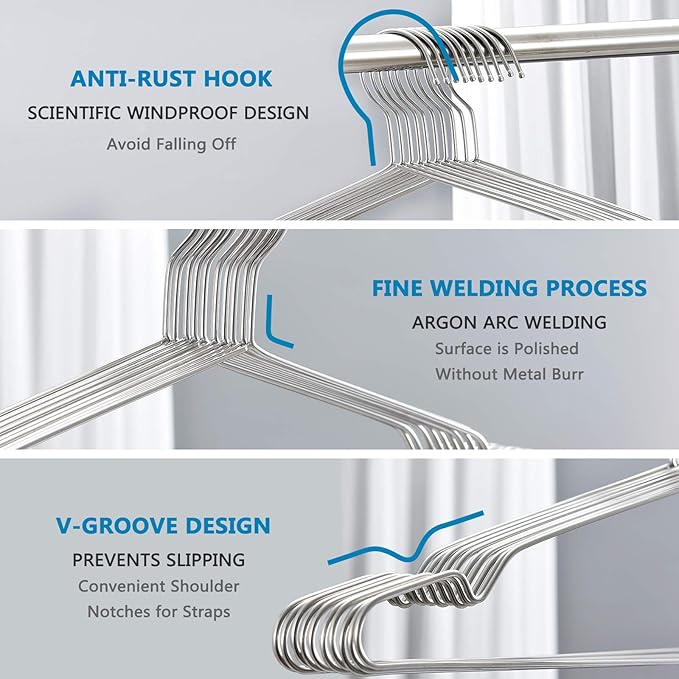 Fayleeko Wire Hangers Coat Hangers Strong Heavy Duty Stainless Steel Metal Hangers 17.7 Inch Ultra Thin Space Saving Clothes Hangers (10pack)