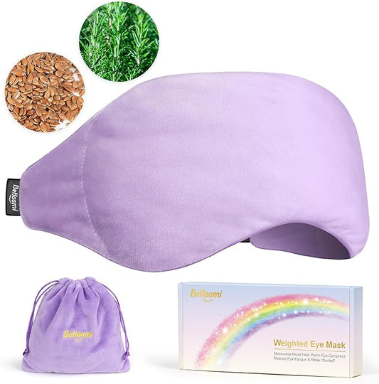 BeHoomi Heated Eye Mask Warm Compress for Eyes, Weighted Eye Mask for Sleeping, Microwave Hot Compress for Eyes Relaxation, Reusable Sleep Mask for Home, Office, Stocking Stuffers (Rosemary)