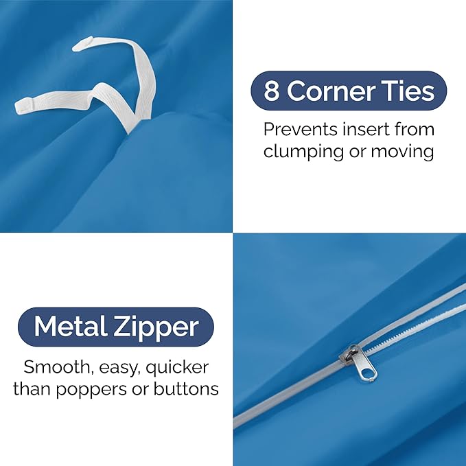 CGK Unlimited Duvet Cover Queen Size Set - Extra Soft Queen Size Duvet Cover 90 x 90 with 2 Pillow Shams - Hotel Quality w/Zipper Closures & Ties - Bedding and Bed Linens Set (Denim Blue)