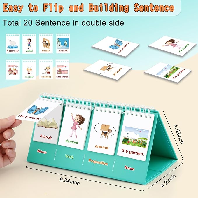 Speech Therapy Toys, Sentence Building for Kids First 1st 2nd 3rd Grade Kindergarten Classroom Must Haves, Phonics Reading Games for Kids Ages 6-8, Double-Sided Flip Stand Homeschool Supplies