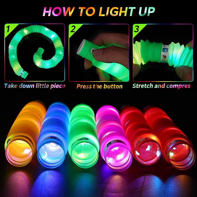 48 PCS Glow in The Dark Party Supplies, Light Up LED Pop Tubes, Glow Tubes Glow Sticks Sensory Toys Birthday Glow Party Favors for Kids, Light Up Toys Goodie Bag Stuffers Gifts Prize (48 PCS)