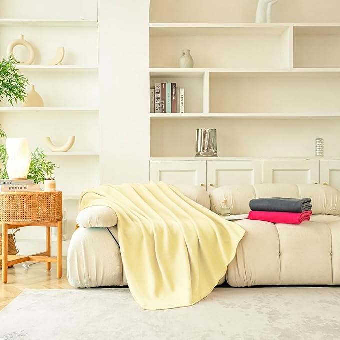 Special SG Glory Fleece Throw Blankets Bulk Fleece Blankets Solid Wholesale Lightweight Warm Soft for Pet Bed Sofa Couch Office Wedding Gifts Travel Seasons Lemon 50x60 Inches Pack of 6