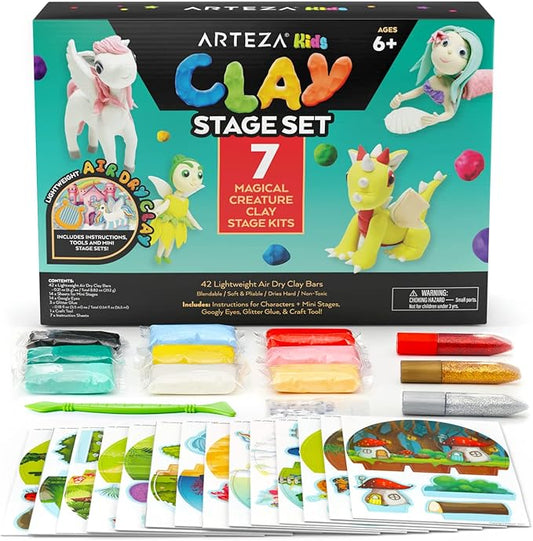 Arteza Kids Air Dry Clay, 42 Bars, Magical Creature Modeling Clay Kit, 14 Mini-Stages, Craft Supplies for Learning Centers and Educational Playtime, Birthday Gifts