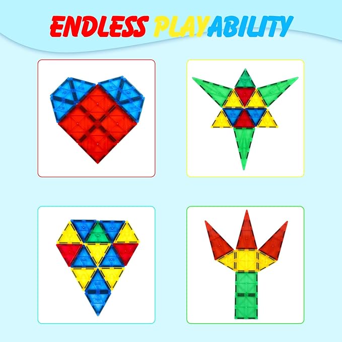 Gemmicc Magnetic Tiles, Magnet Toys Building Blocks for Kids, STEM Approved Educational Toys, Magnet Puzzles Stacking Blocks for Boys Girls,55 PCS Starter Set