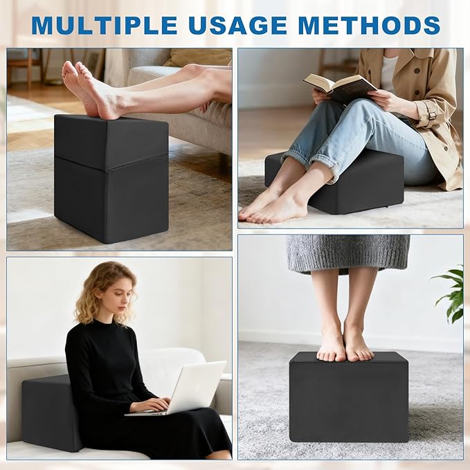 Adjustable Foot Rest for Under Desk at Work,Suitable for Offices Gaming Homes Air Travel and Features a Zippered Connection Design and Under Desk Leg Rest,Removable and Washable Fabric Cover(Black).