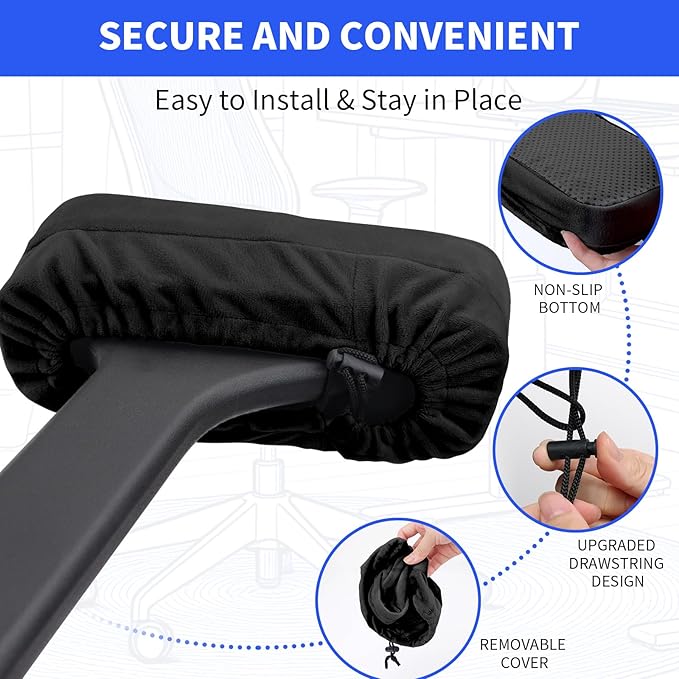 YOUFi Office Chair Arm Pads Extra Soft Velvet Arm Rest Covers for Elbows & Forearms Pressure Relief, Set of 2 Armrest Covers for Desk Chair, Gaming Chair (Black)